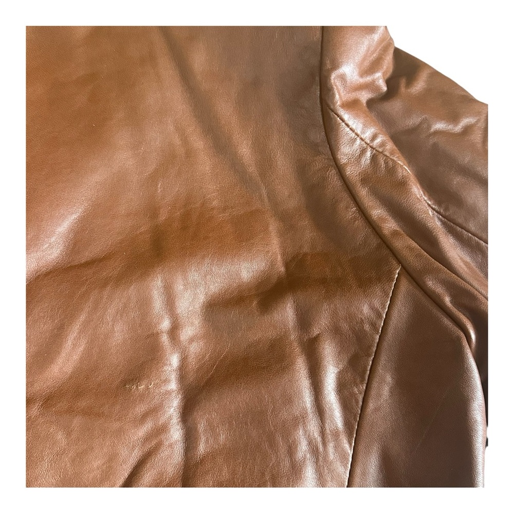 Jones New York Women’s XL Genuine Leather Blazer Cognac Brown Button Jacket - Picture 6 of 7